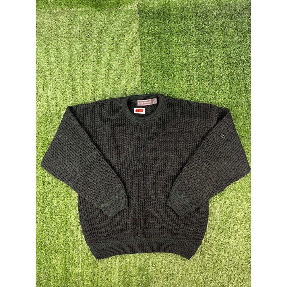 David Taylor Mens Forest Green Waffle Knit Crewneck Sweater Size M Made in USA